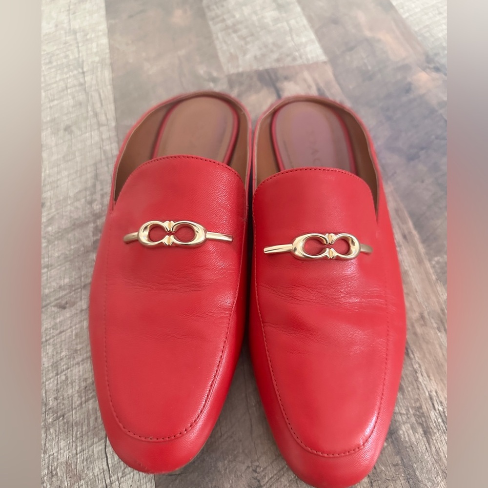 Coach Red Leather Slip-On Loafers
